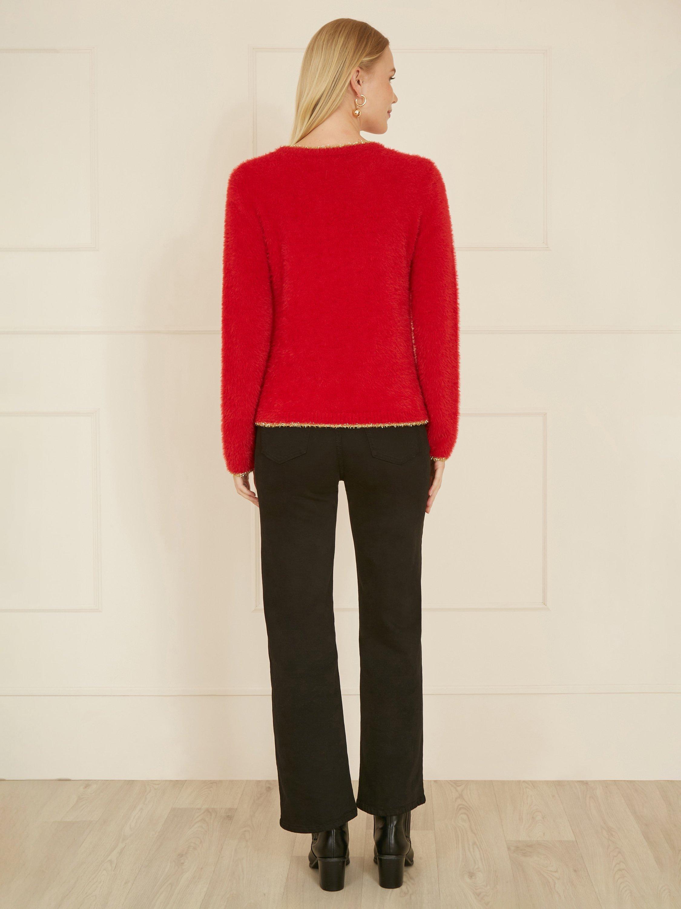 Product image 5 of 6, which shows Yumi Fluffy Star Crew Neck Jumper, Red, S