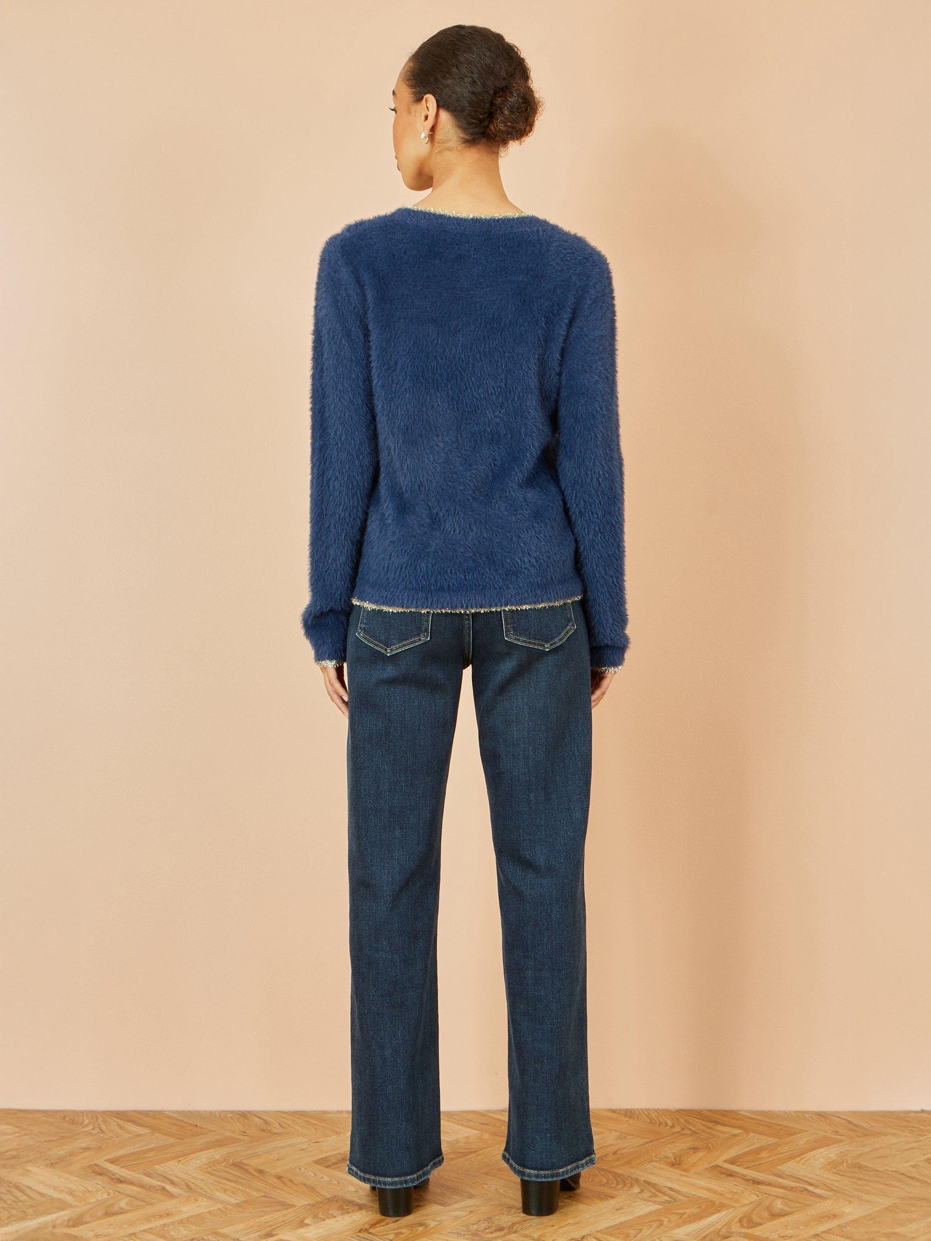 Product image 5 of 5, which shows Yumi Fluffy Star Crew Neck Jumper, Navy, S