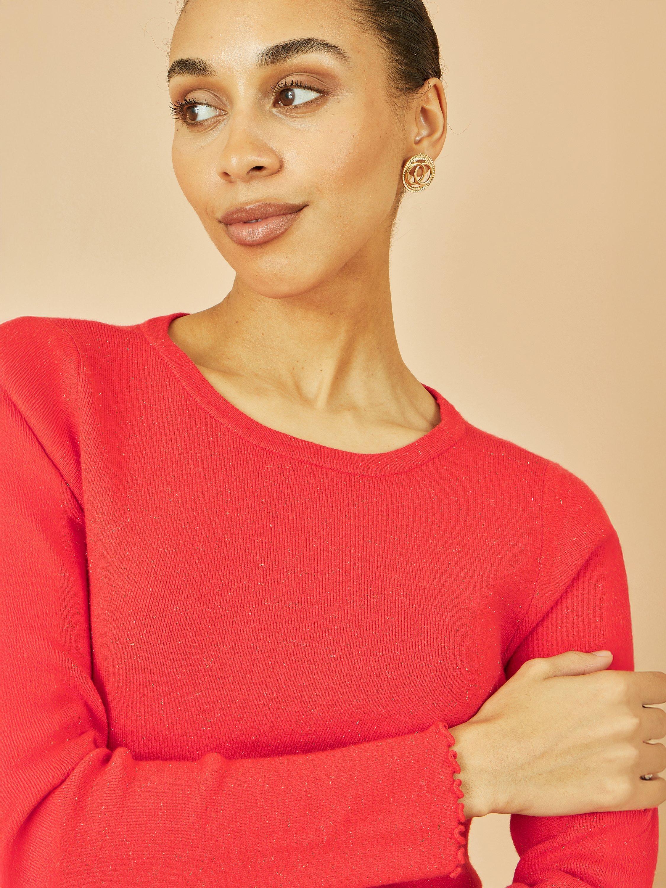 Product image 3 of 5, which shows Yumi Sparkle Crew Neck Jumper, Red, XS