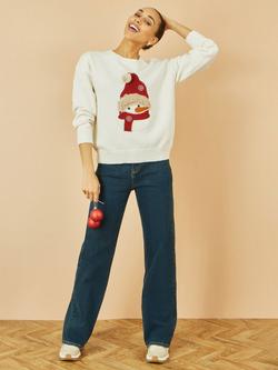 Yumi Christmas Festive Snowman Knitted Crew Neck Jumper - view 2, White