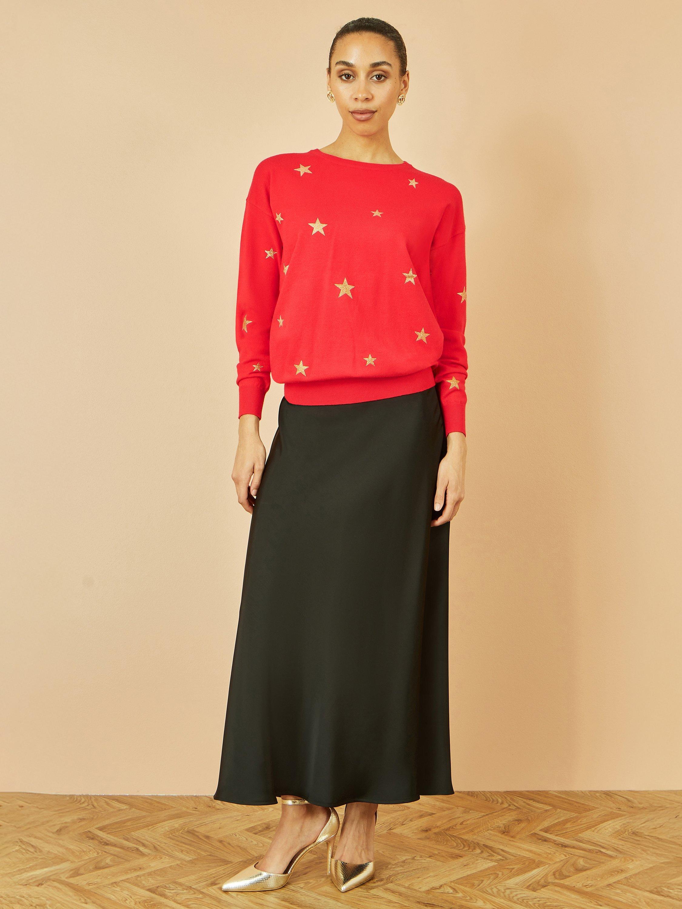 Product image 2 of 5, which shows Yumi Star Print Crew Neck Jumper, Red, S