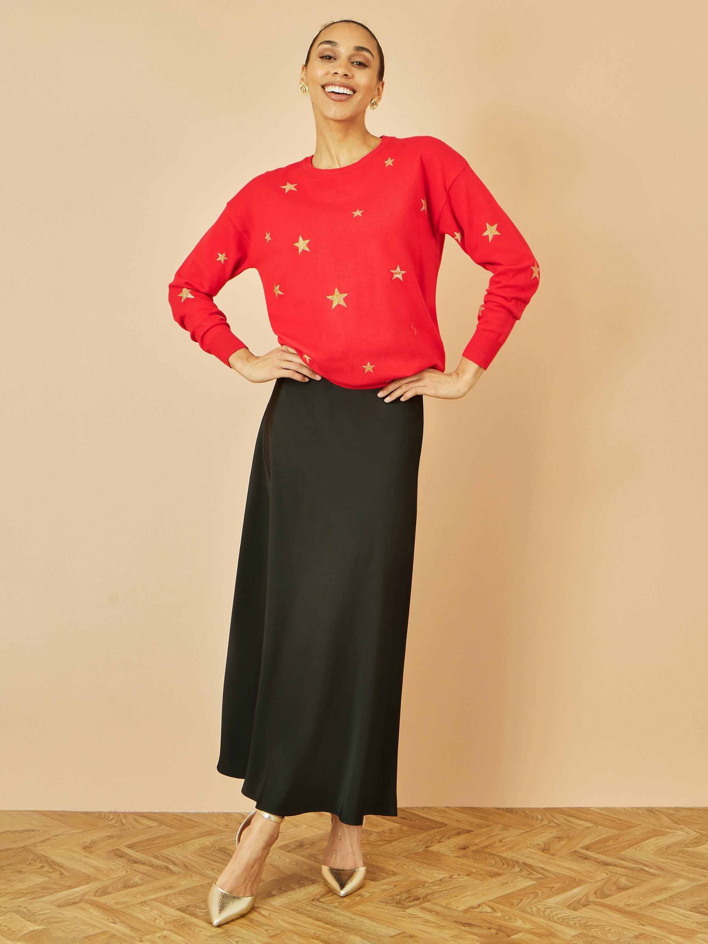 Product image 4 of 5, which shows Yumi Star Print Crew Neck Jumper, Red, S