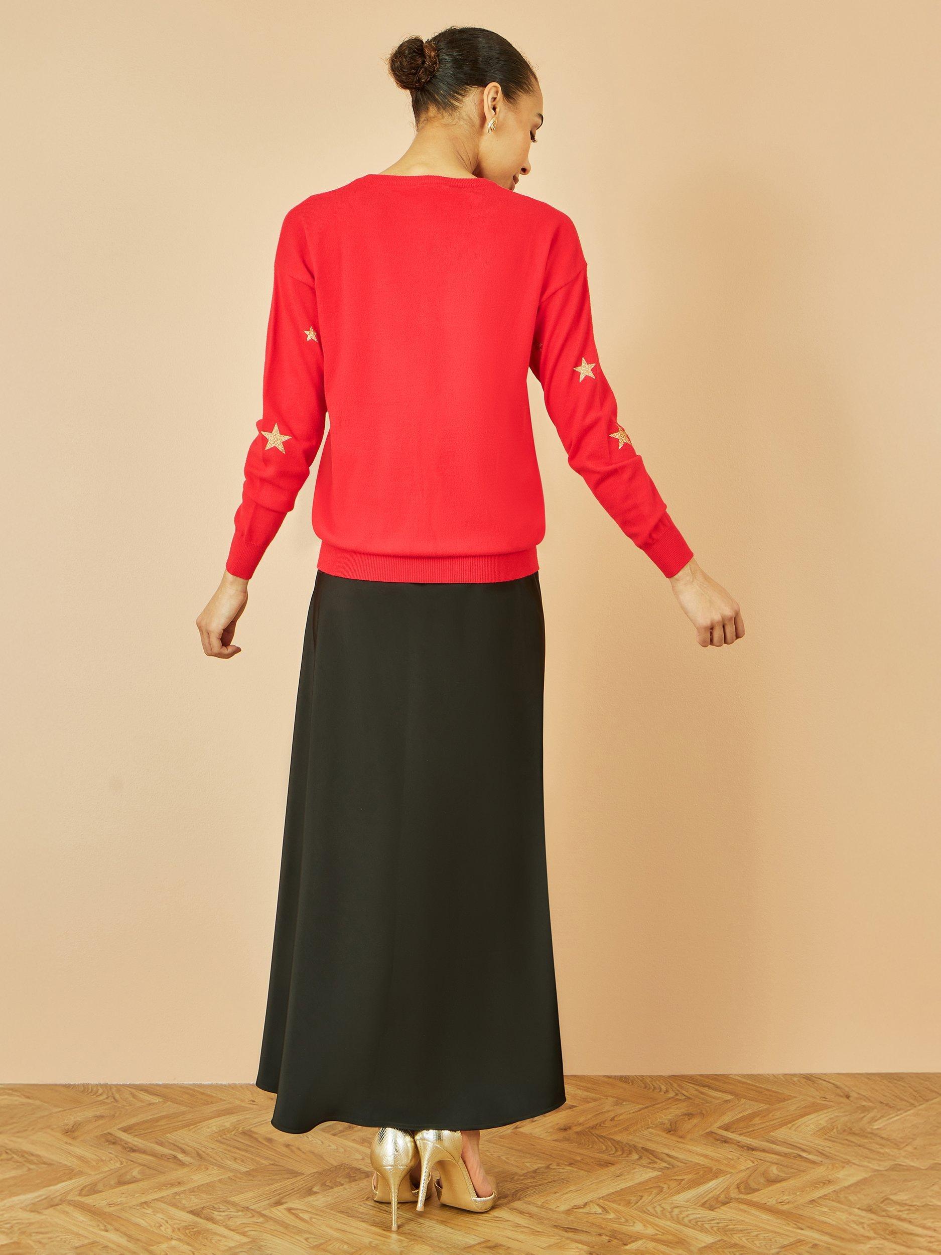 Product image 5 of 5, which shows Yumi Star Print Crew Neck Jumper, Red, S