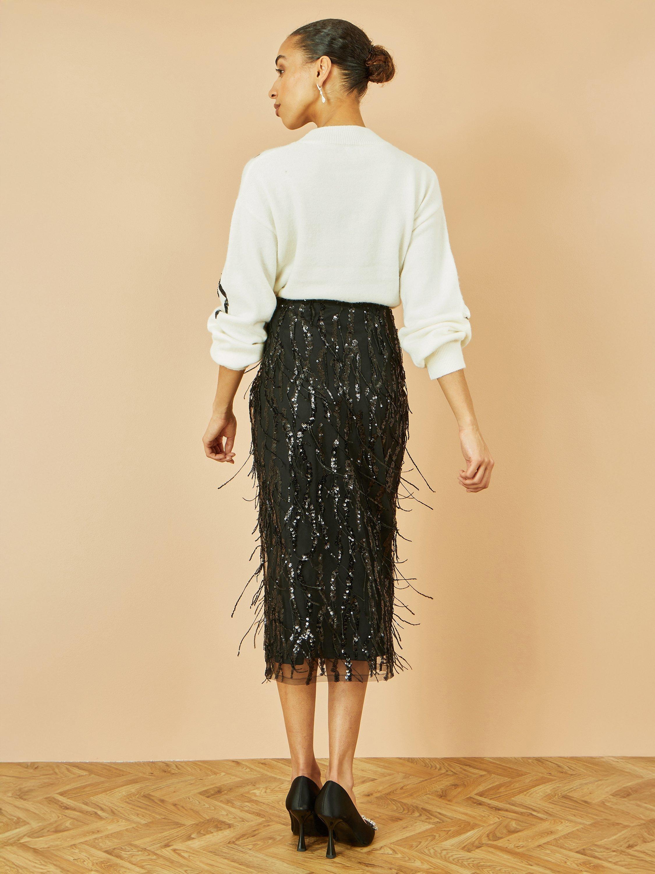 Product image 5 of 5, which shows Yumi Sequin Bow Crew Neck Jumper, White, S