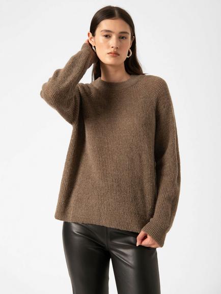 Soaked In Luxury Tuesday Wool Blend Crew Neck Jumper, Walnut