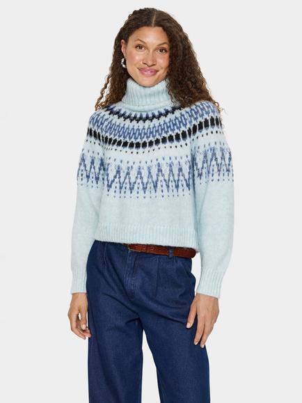 Saint Tropez Megna Fair Isle Roll Neck Jumper, Starlight Blue Melan