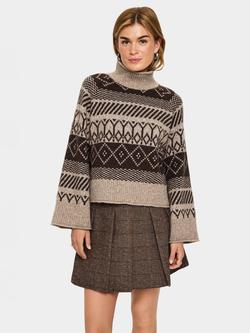 Saint Tropez Micha Geometric Roll Neck Jumper, Fondue Fudge Melange