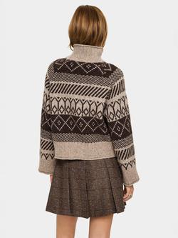 Saint Tropez Micha Geometric Roll Neck Jumper - view 2, Fondue Fudge Melange