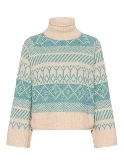 Saint Tropez Micha Geometric Roll Neck Jumper, Aqua Haze Melange