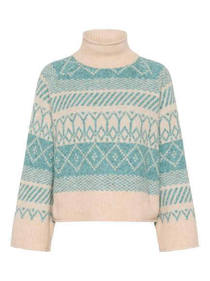 Saint Tropez Micha Geometric Roll Neck Jumper, Aqua Haze Melange