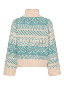 Saint Tropez Micha Geometric Roll Neck Jumper - view 2, Aqua Haze Melange