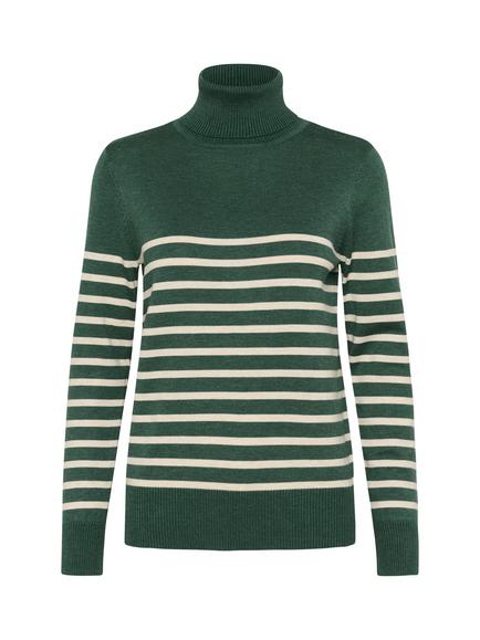 Saint Tropez Mila Stripe Roll Neck Jumper, Green/Multi