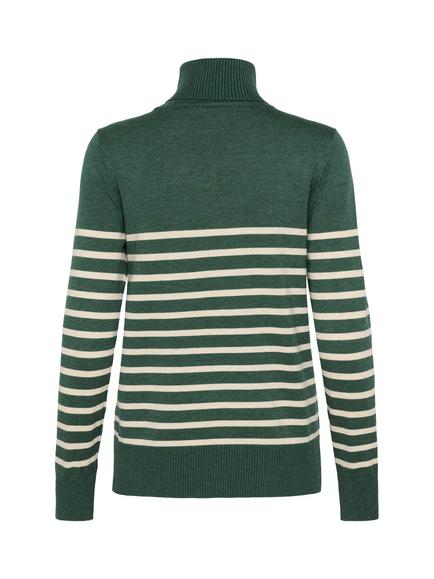 Saint Tropez Mila Stripe Roll Neck Jumper - view 2, Green/Multi