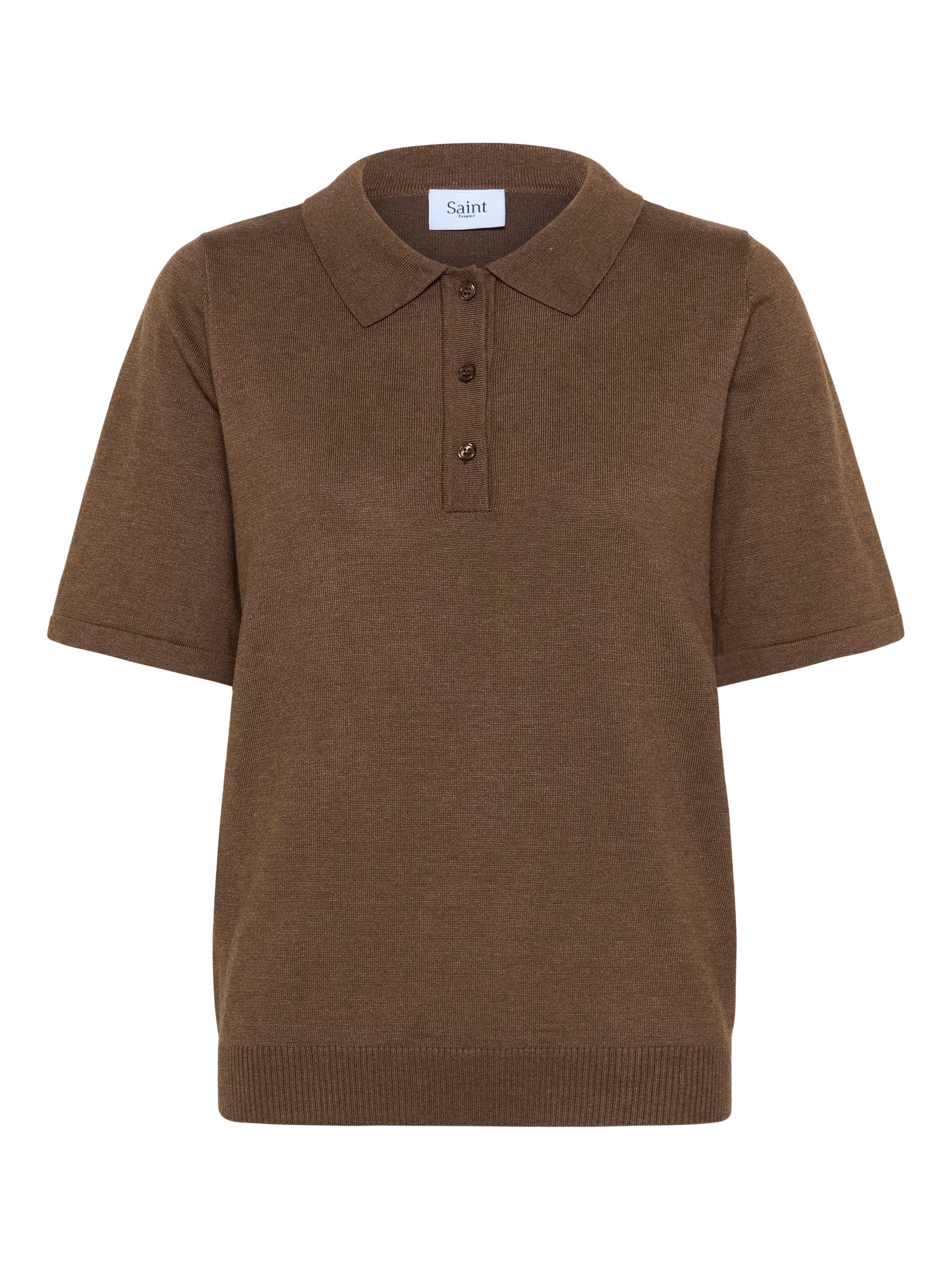Product image 1 of 2, which shows Saint Tropez Mila Short Sleeve Collar Jumper, Fondue Fudge Melange, XS