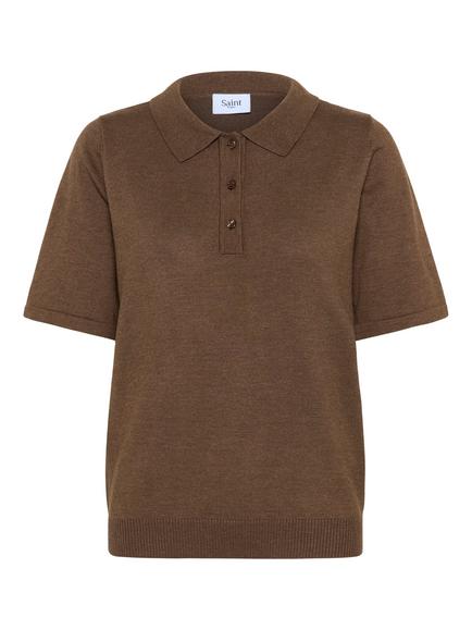 Saint Tropez Mila Short Sleeve Collar Jumper, Fondue Fudge Melange