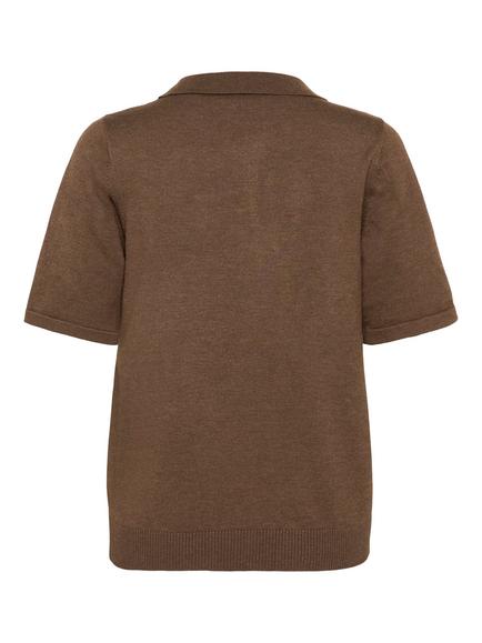 Saint Tropez Mila Short Sleeve Collar Jumper - view 2, Fondue Fudge Melange