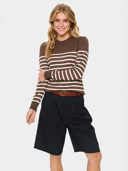 Saint Tropez Mila Stripe Crew Neck Jumper, Fondue Fudge/Rice