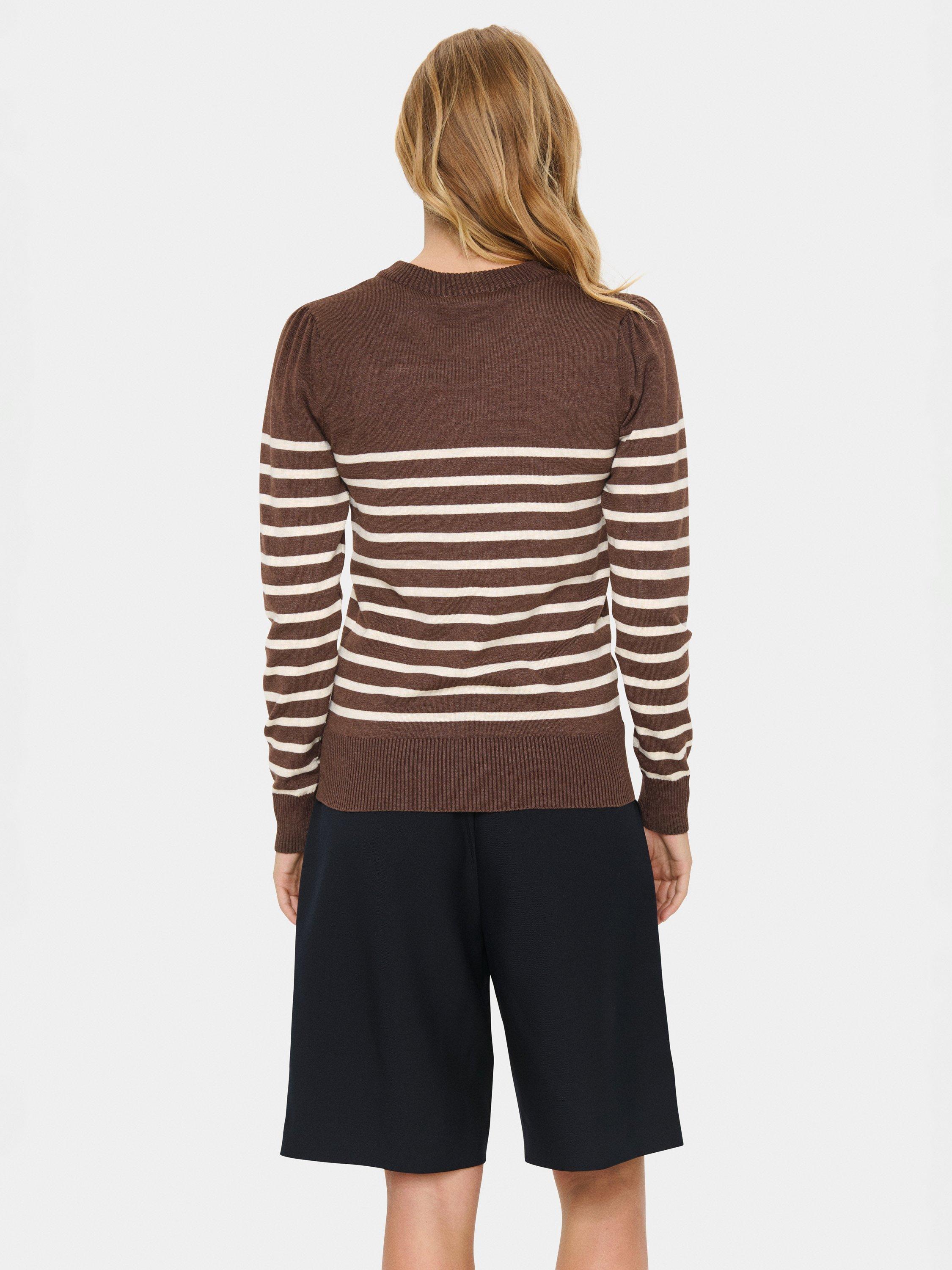 Product image 2 of 6, which shows Saint Tropez Mila Stripe Crew Neck Jumper, Fondue Fudge/Rice, XS