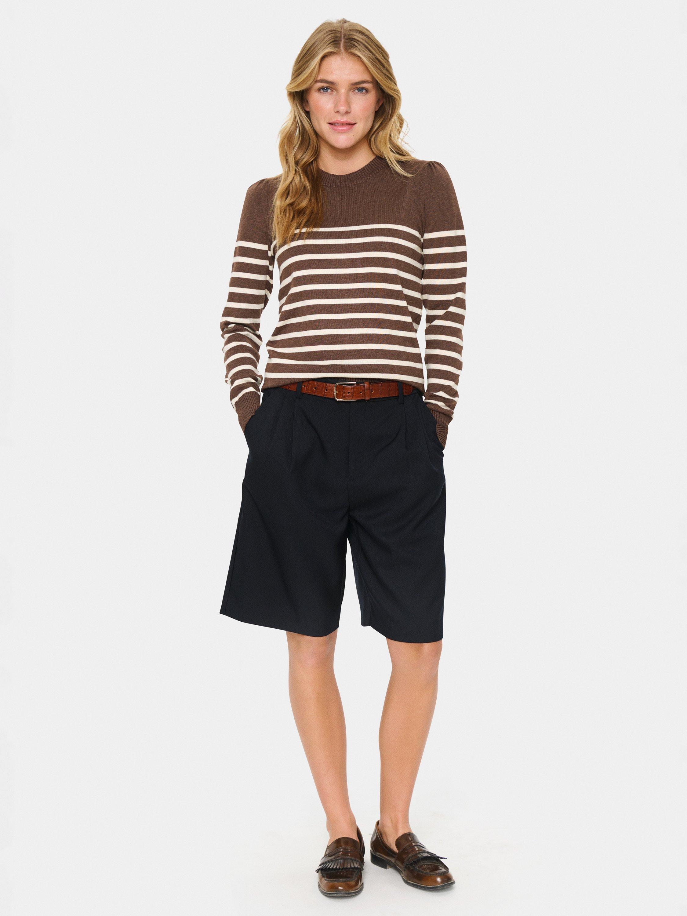 Product image 3 of 6, which shows Saint Tropez Mila Stripe Crew Neck Jumper, Fondue Fudge/Rice, XS