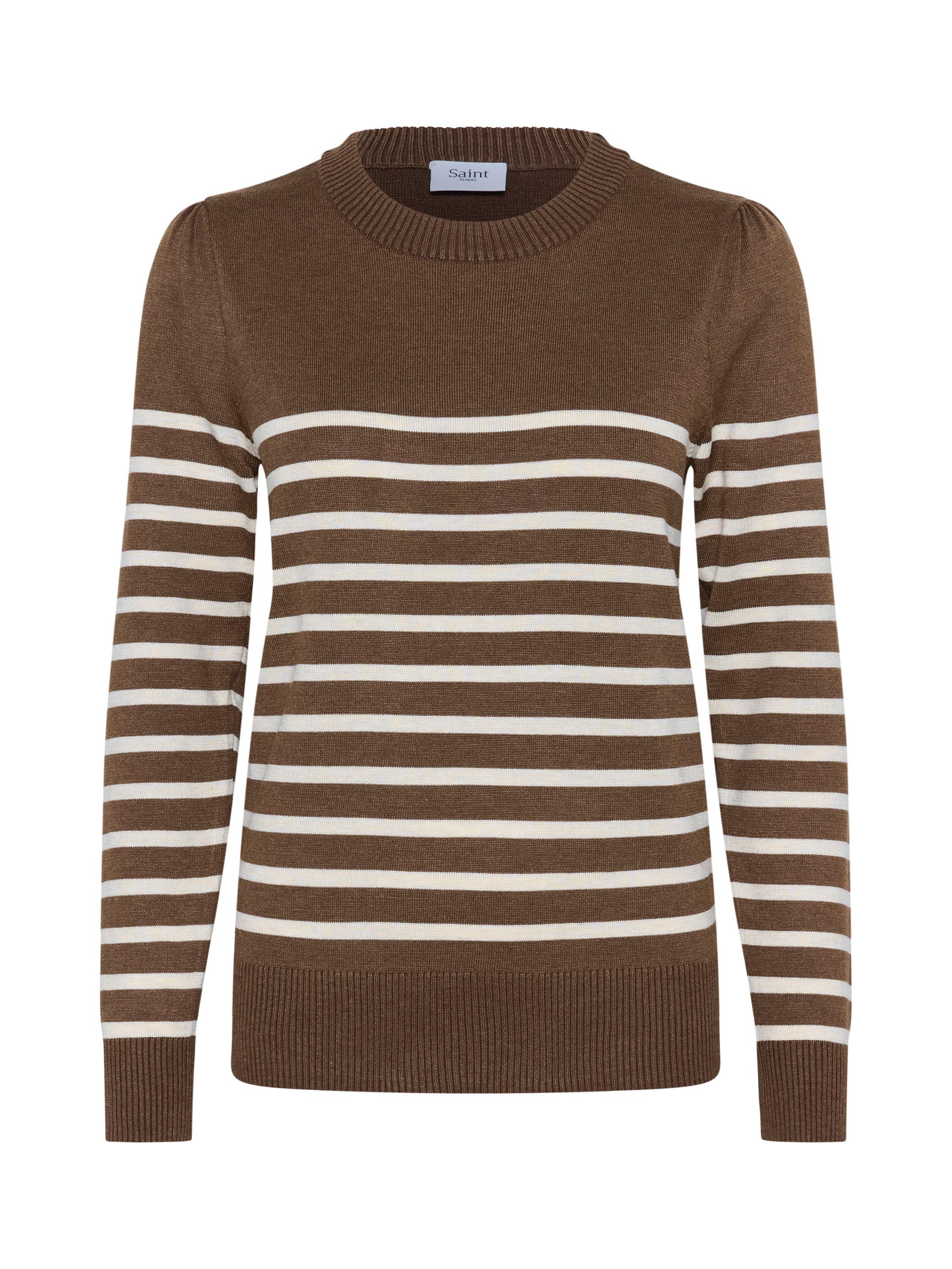 Product image 5 of 6, which shows Saint Tropez Mila Stripe Crew Neck Jumper, Fondue Fudge/Rice, XS