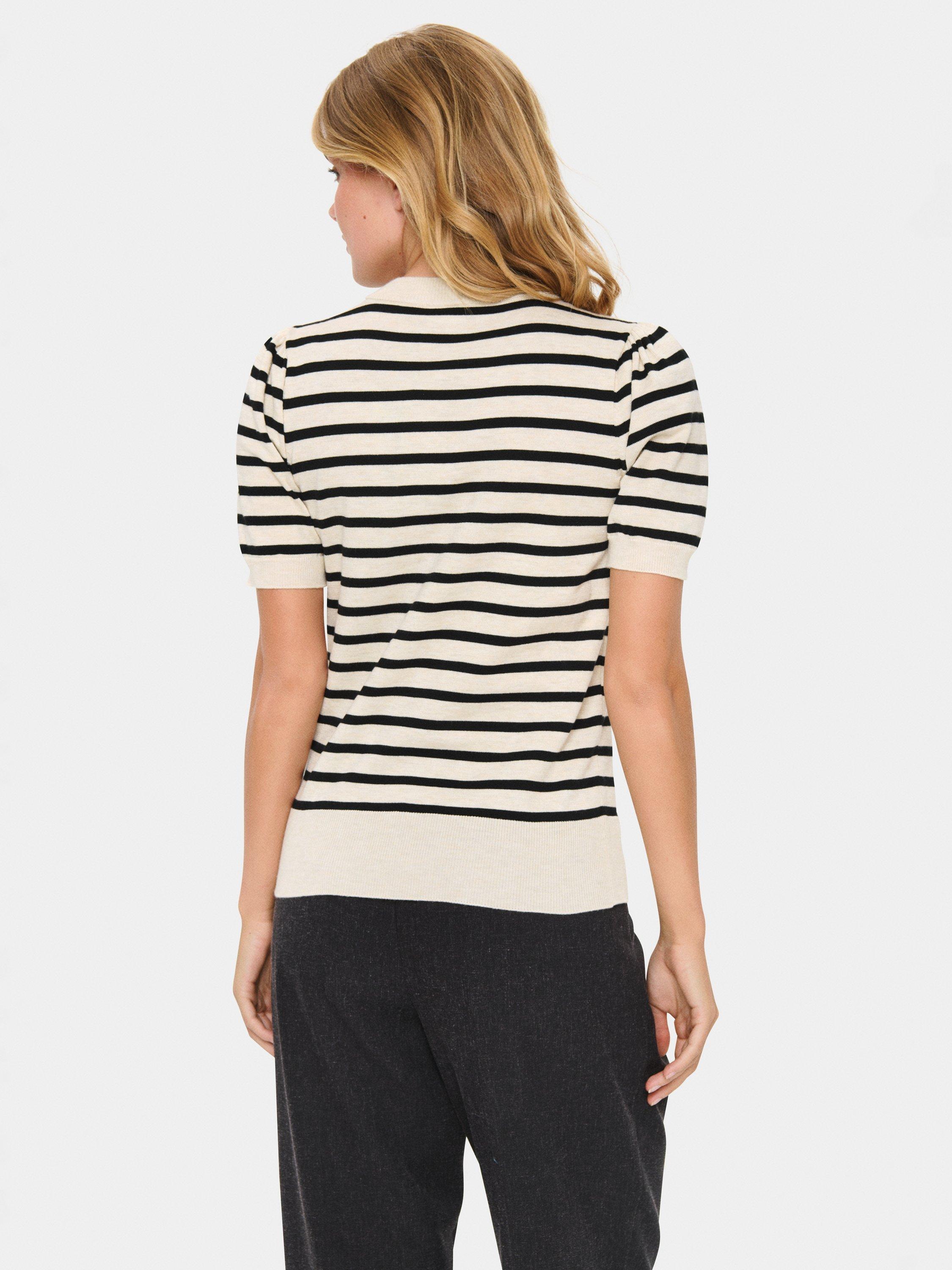 Product image 2 of 6, which shows Saint Tropez Mila Stripe Crew Neck Jumper, Rice/Black, XS