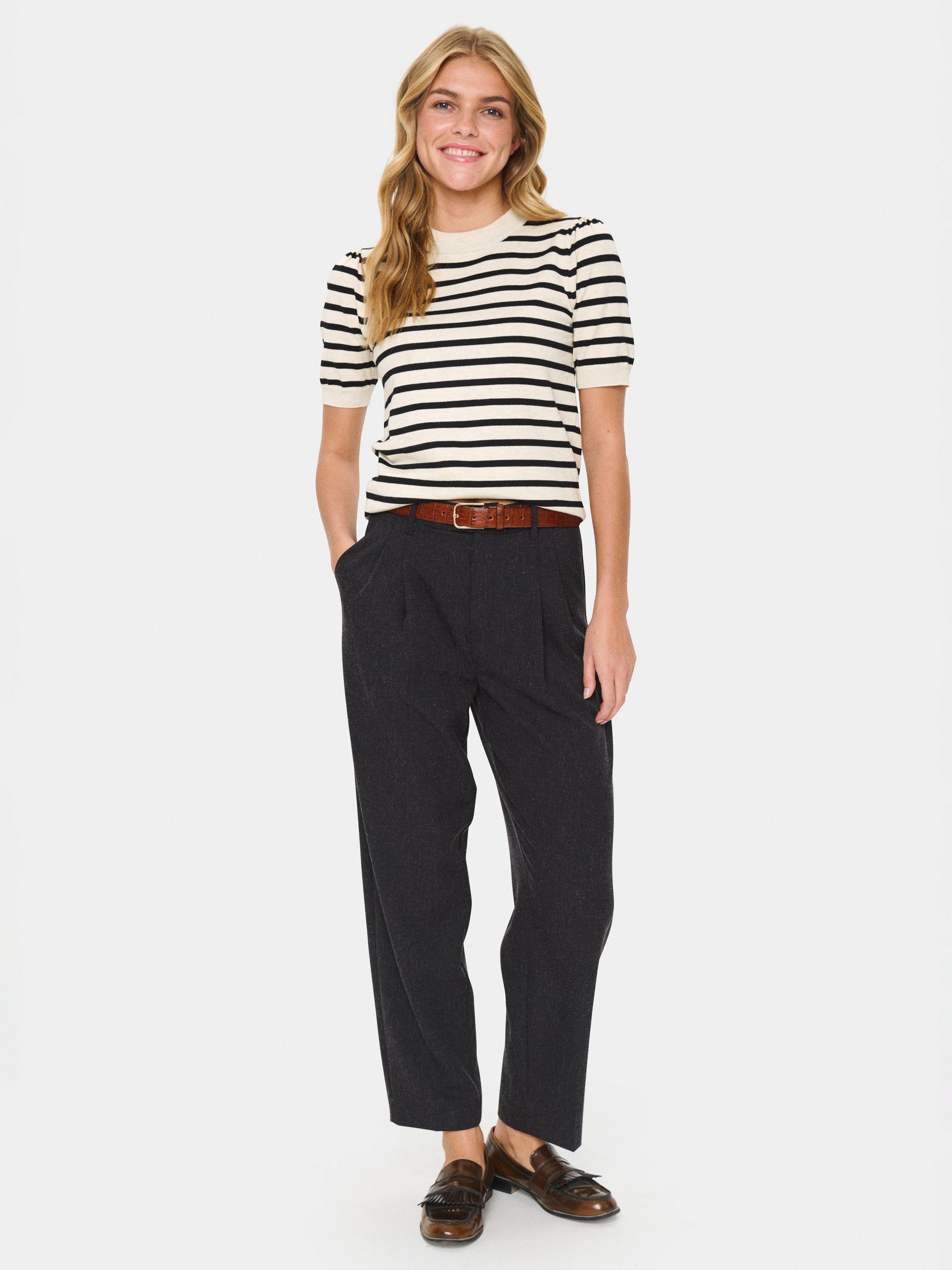 Product image 3 of 6, which shows Saint Tropez Mila Stripe Crew Neck Jumper, Rice/Black, XS