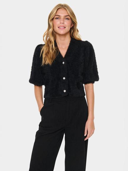 Saint Tropez Banni Short Sleeve V-Neck Cardigan, Black