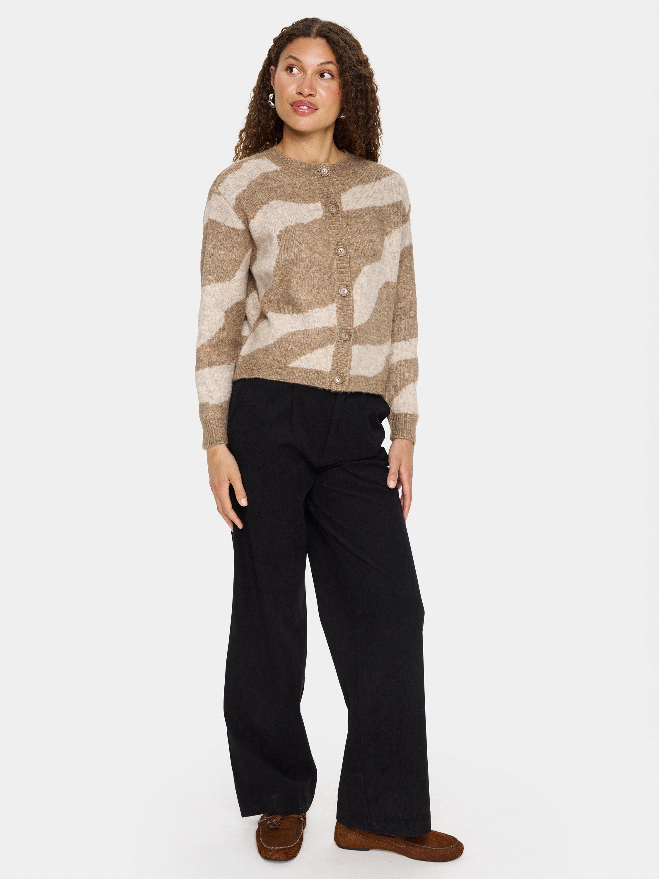 Product image 3 of 6, which shows Saint Tropez Mallie Abstract Stripe Cardigan, Beige/Multi, XS