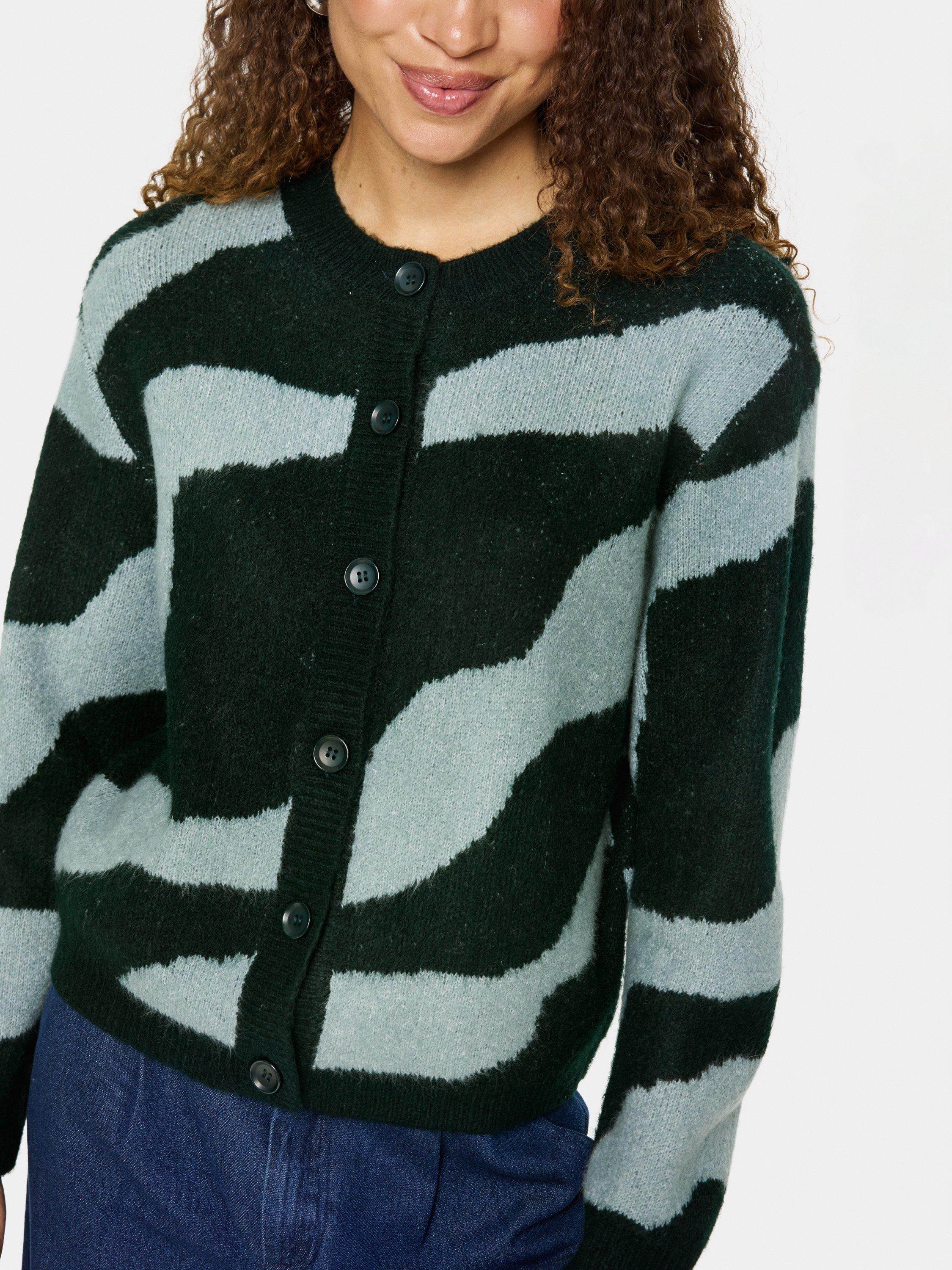 Product image 4 of 6, which shows Saint Tropez Mallie Abstract Stripe Cardigan, Green/Multi, XS