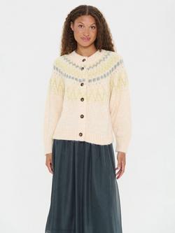 Saint Tropez Megna Fair Isle Round Neck Cardigan, Ice Melange