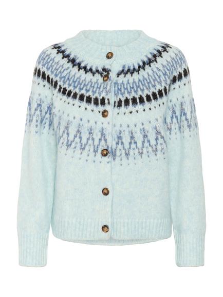 Saint Tropez Megna Fair Isle Round Neck Cardigan, Starlight Blue Melan