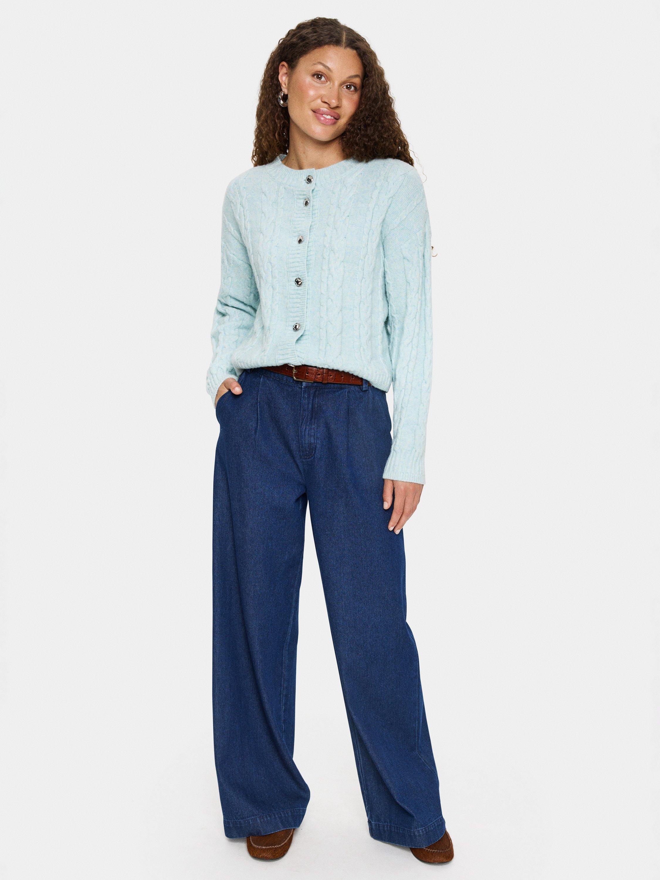 Product image 3 of 6, which shows Saint Tropez Moira Crew Neck Cardigan, Starlight Blue, XS