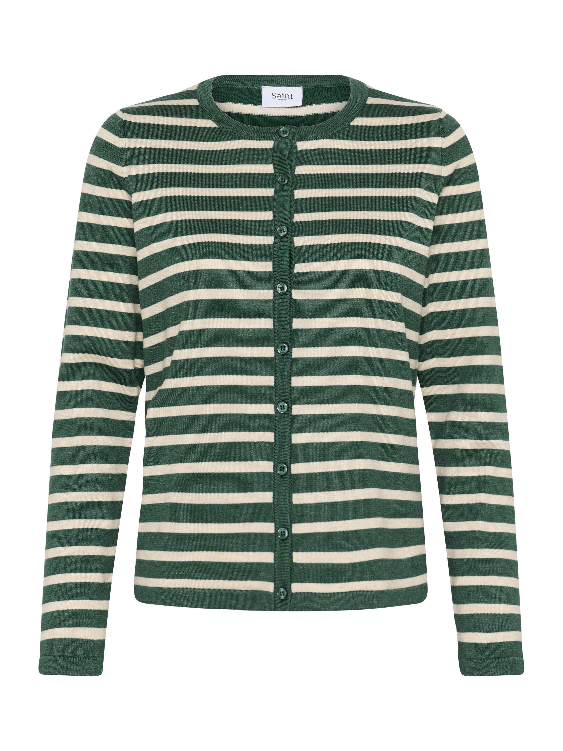 Product image 1 of 2, which shows Saint Tropez Mila Stripe Crew Neck Cardigan, Green/Multi, XS