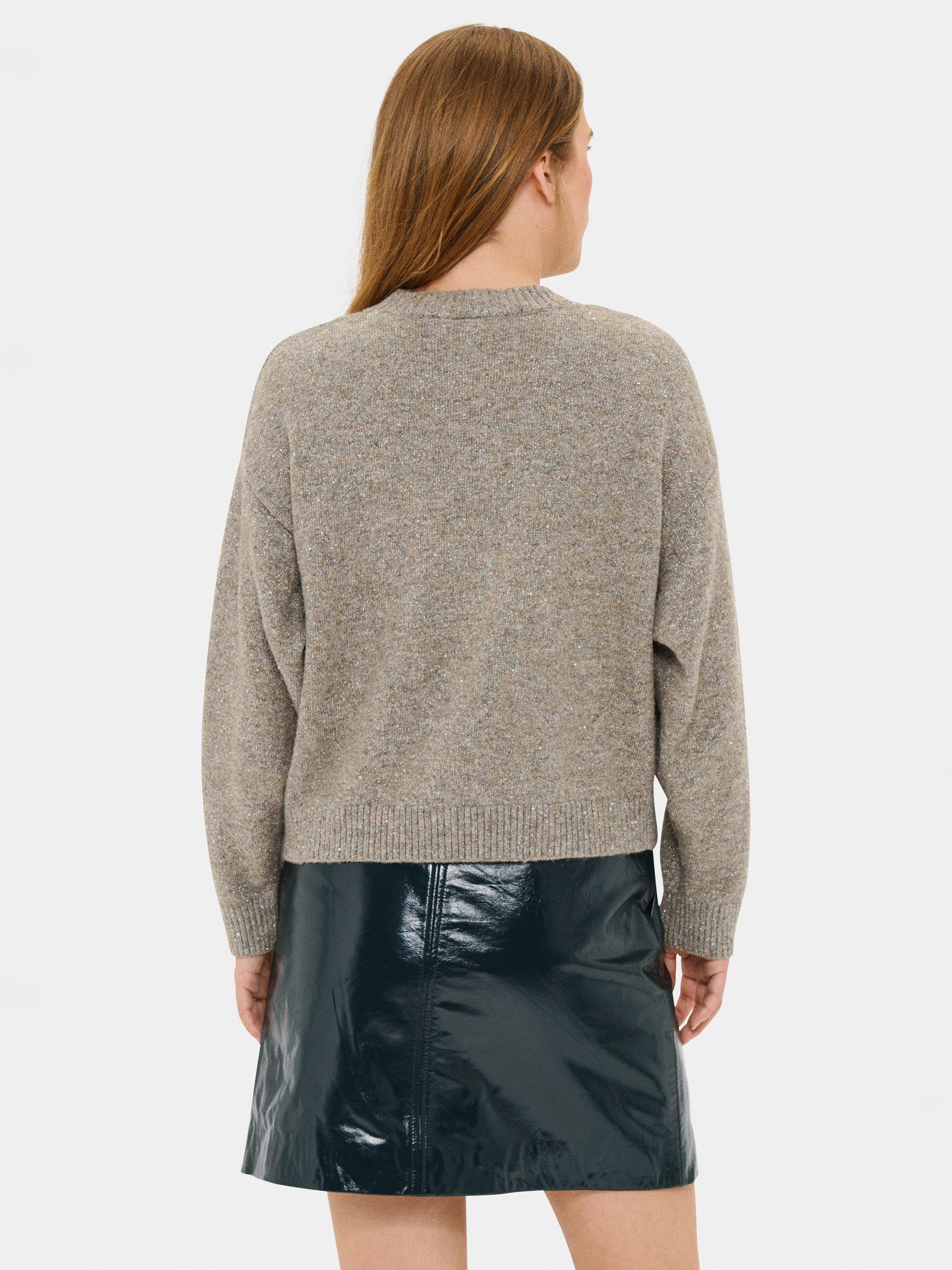 Product image 2 of 11, which shows Saint Tropez Nova Sparkle Crew Neck Cardigan, Pine Bark Melange, XS