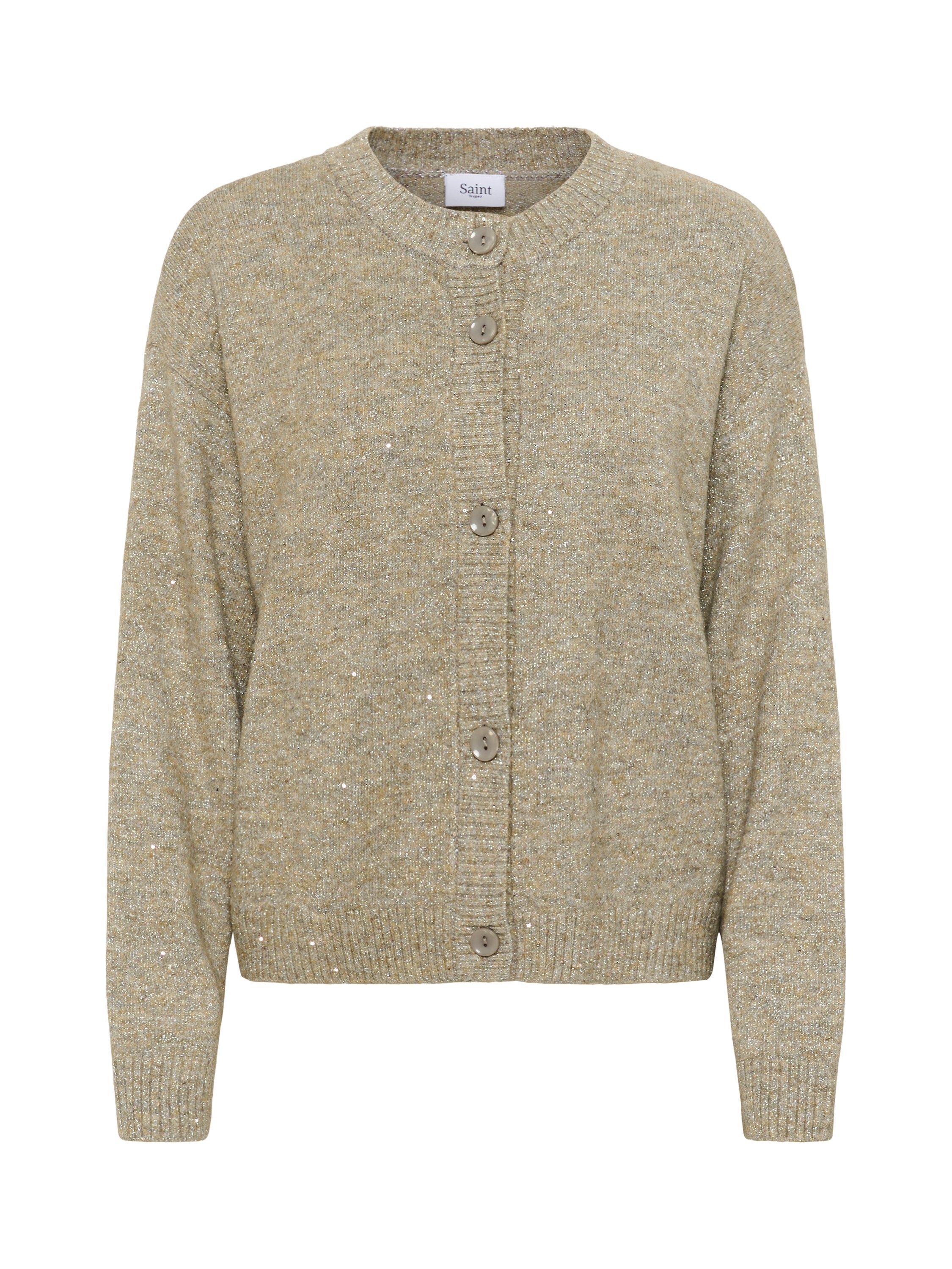 Product image 5 of 11, which shows Saint Tropez Nova Sparkle Crew Neck Cardigan, Pine Bark Melange, XS