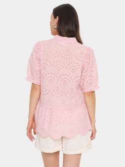 Saint Tropez Geleksa Short Sleeve Broderie Cotton Blouse, Pink Nectar - view 2, Pink Nectar