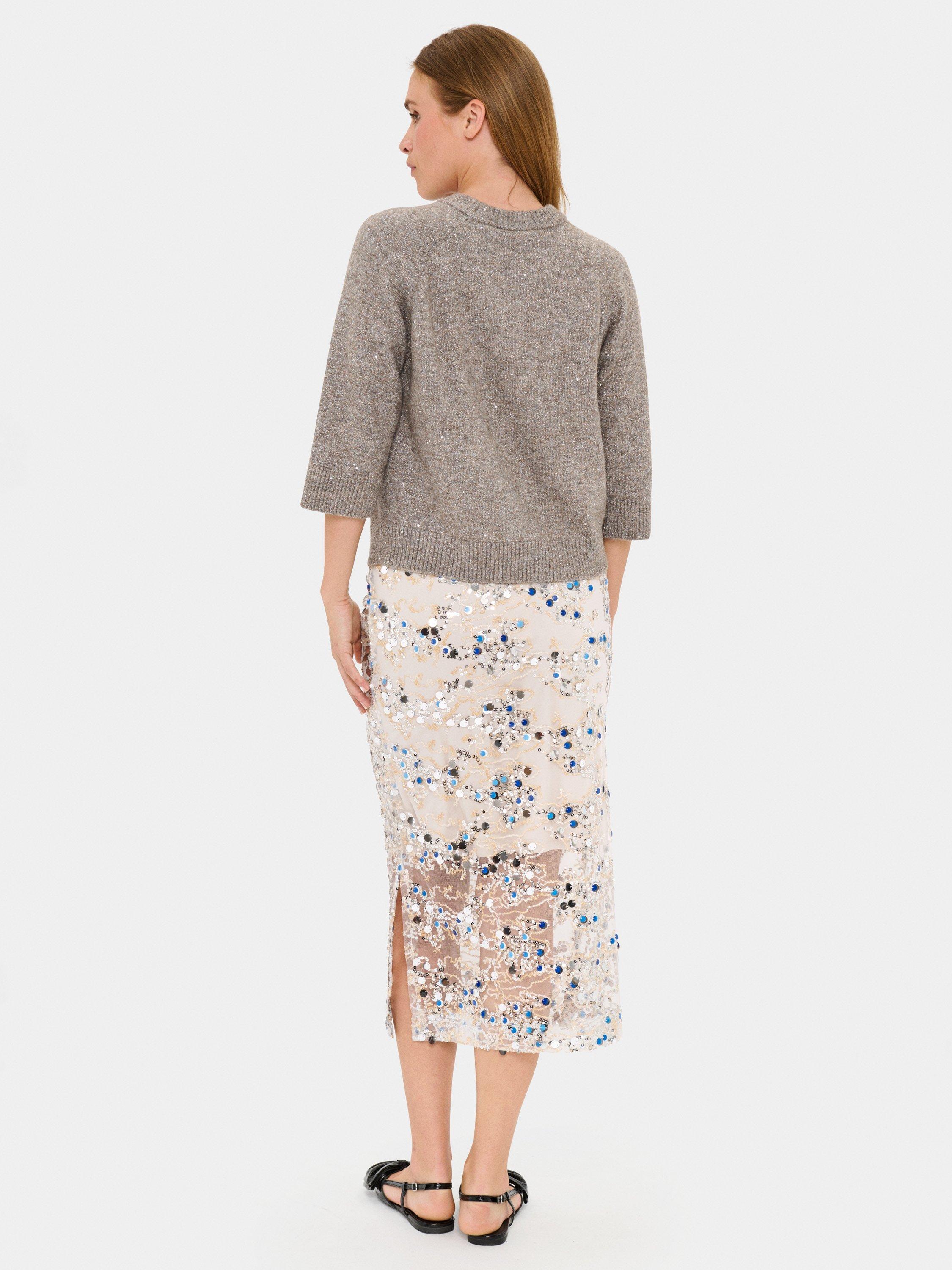 Product image 2 of 6, which shows Saint Tropez Nova Sparkle Crew Neck Jumper, Pine Bark Melange, XS