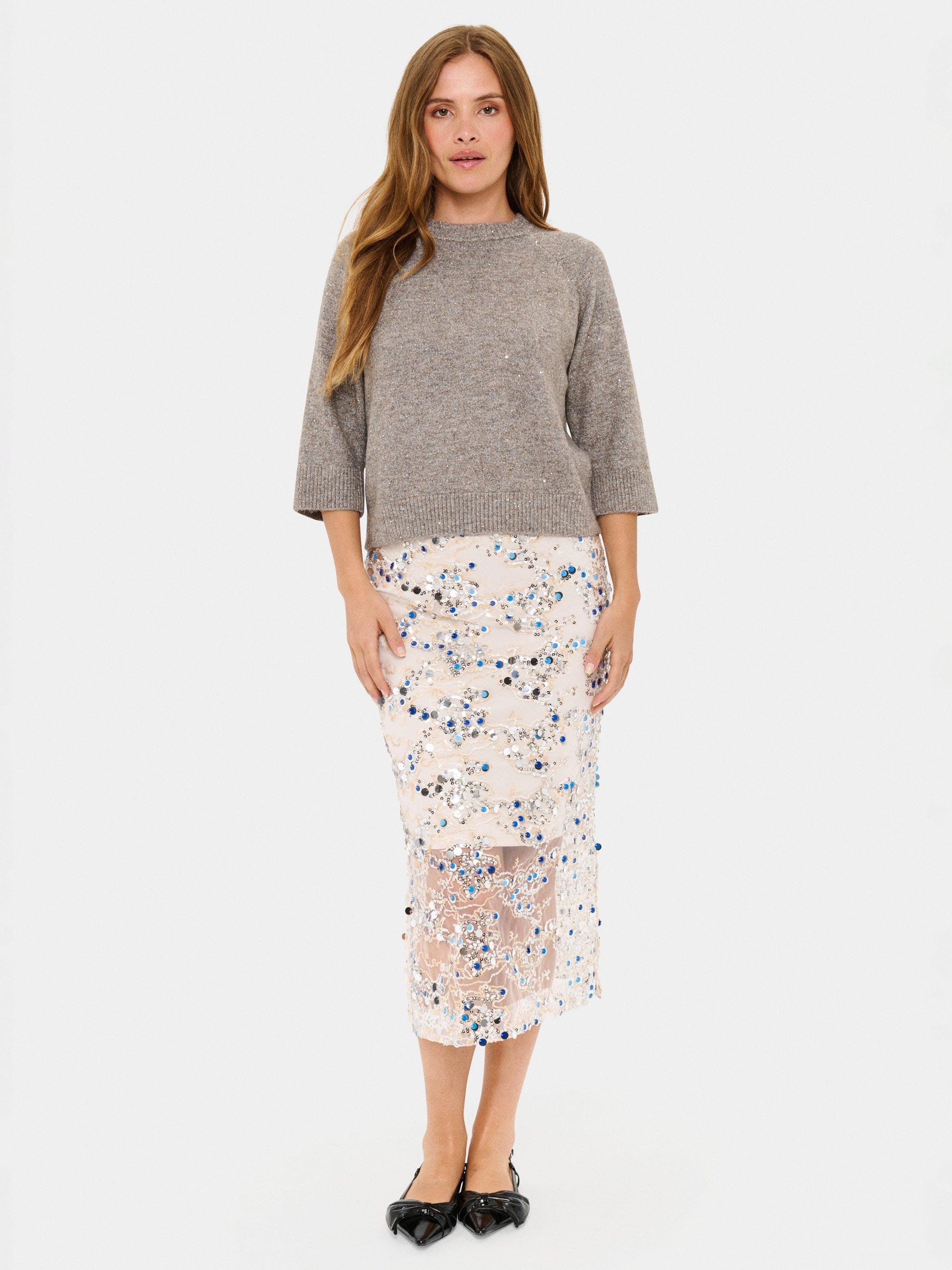 Product image 3 of 6, which shows Saint Tropez Nova Sparkle Crew Neck Jumper, Pine Bark Melange, XS