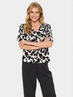 Saint Tropez Marca Animal Print Short Sleeve V Neck Blouse, Multi