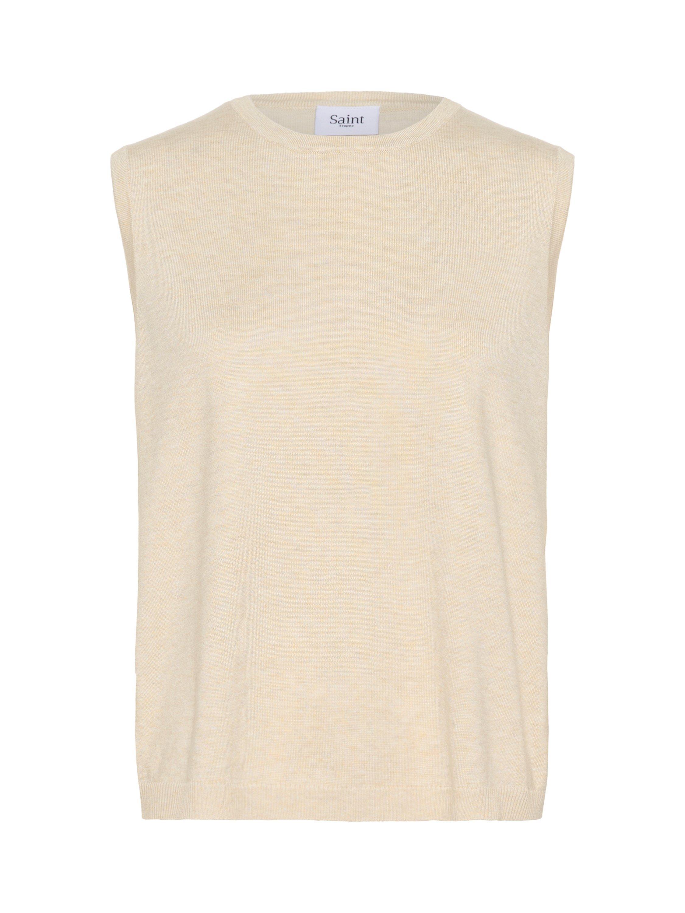 Product image 1 of 2, which shows Saint Tropez Mila Sleeveless Crew Neck Vest, Rice Melange, XS