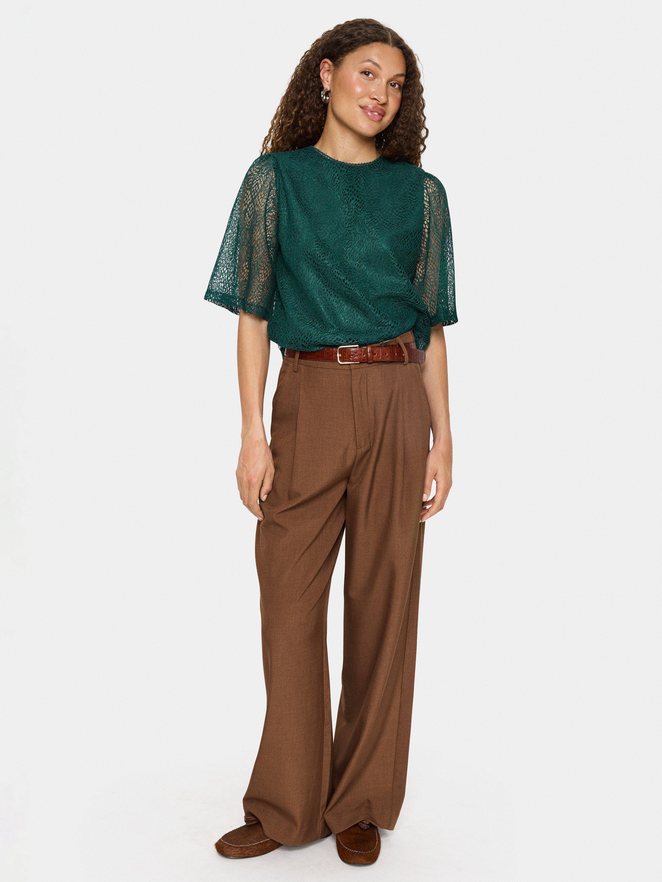 Product image 3 of 6, which shows Saint Tropez Meredith Crew Neck Lace Blouse, June Bug, XS