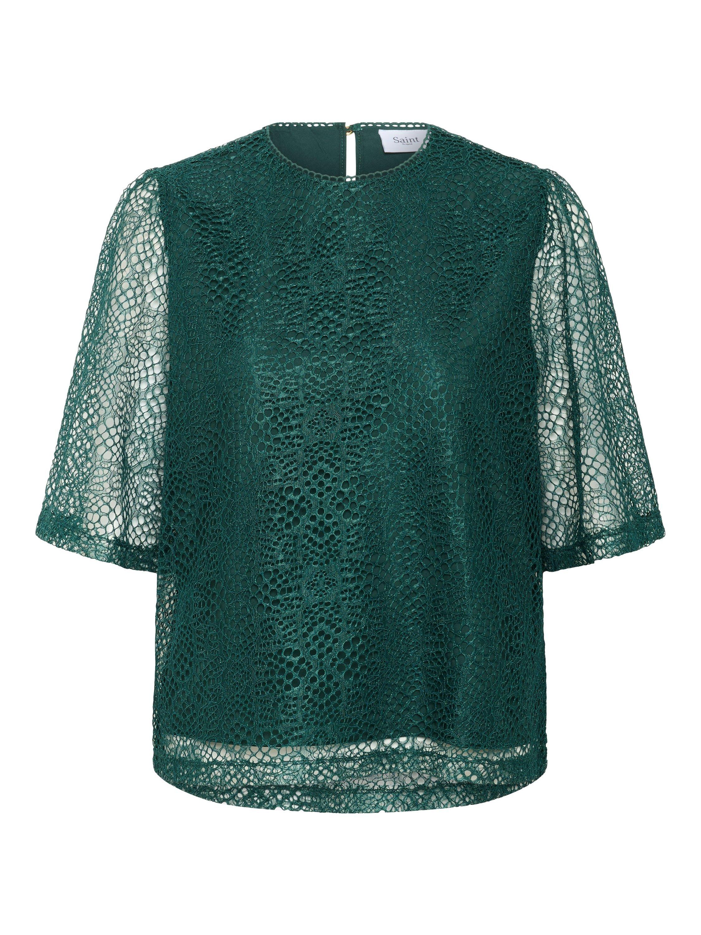 Product image 5 of 6, which shows Saint Tropez Meredith Crew Neck Lace Blouse, June Bug, XS
