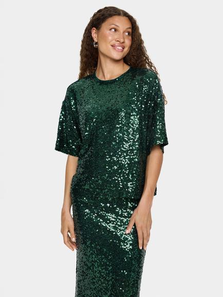 Saint Tropez Myra Sequin Crew Neck Blouse, June Bug