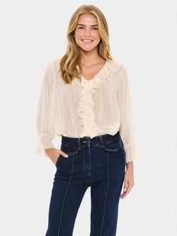 Saint Tropez Nanette Long Sleeve V-Neck Blouse, Seedpearl, Seedpearl