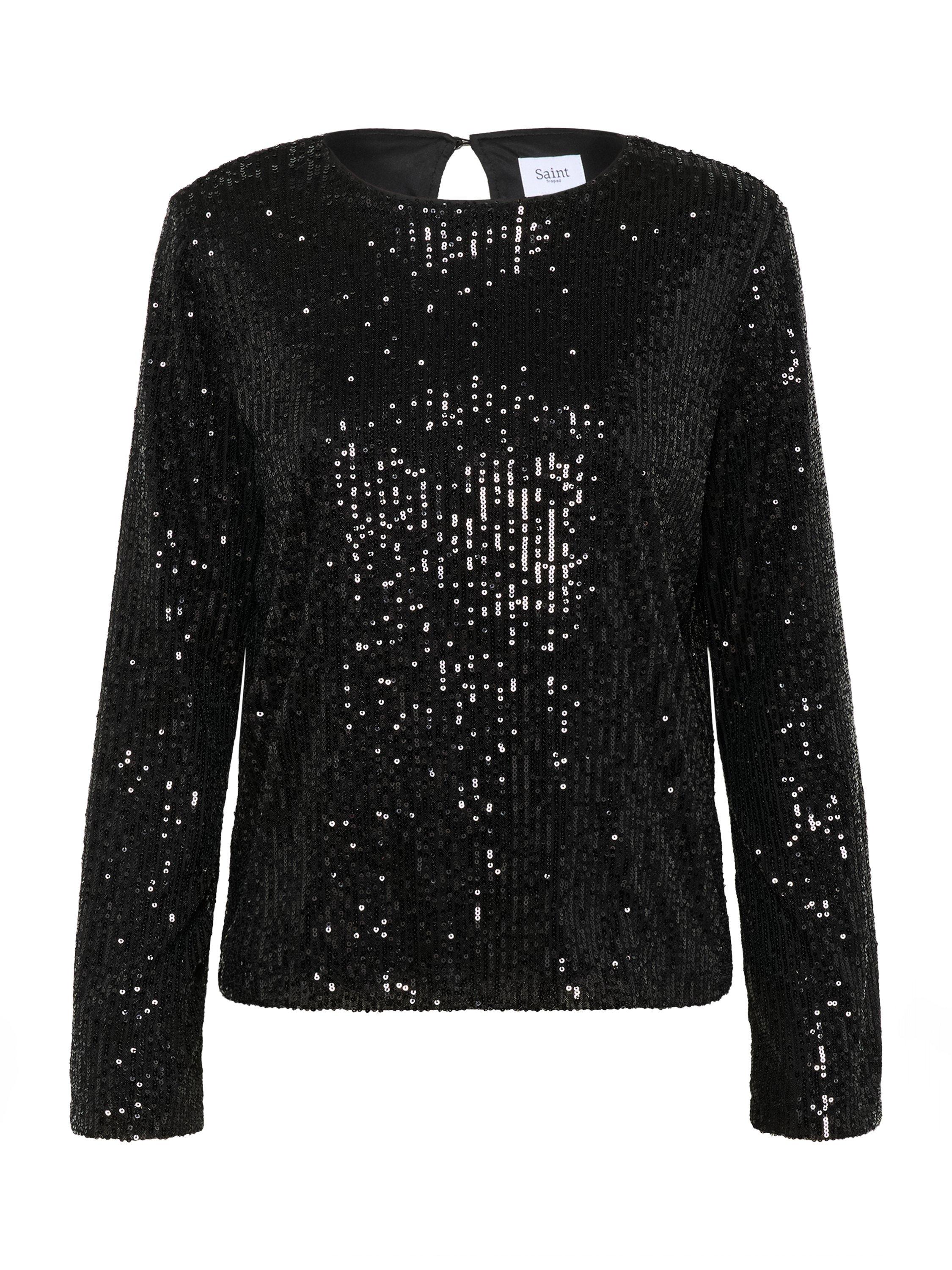 Product image 5 of 6, which shows Saint Tropez Neyana Sequin Long Sleeve Blouse, Black, XS