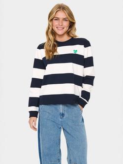 Saint Tropez Majsa Embroidered Love Heart Striped Sweatshirt, Night Sky/Ice Block, Night Sky/Ice Block