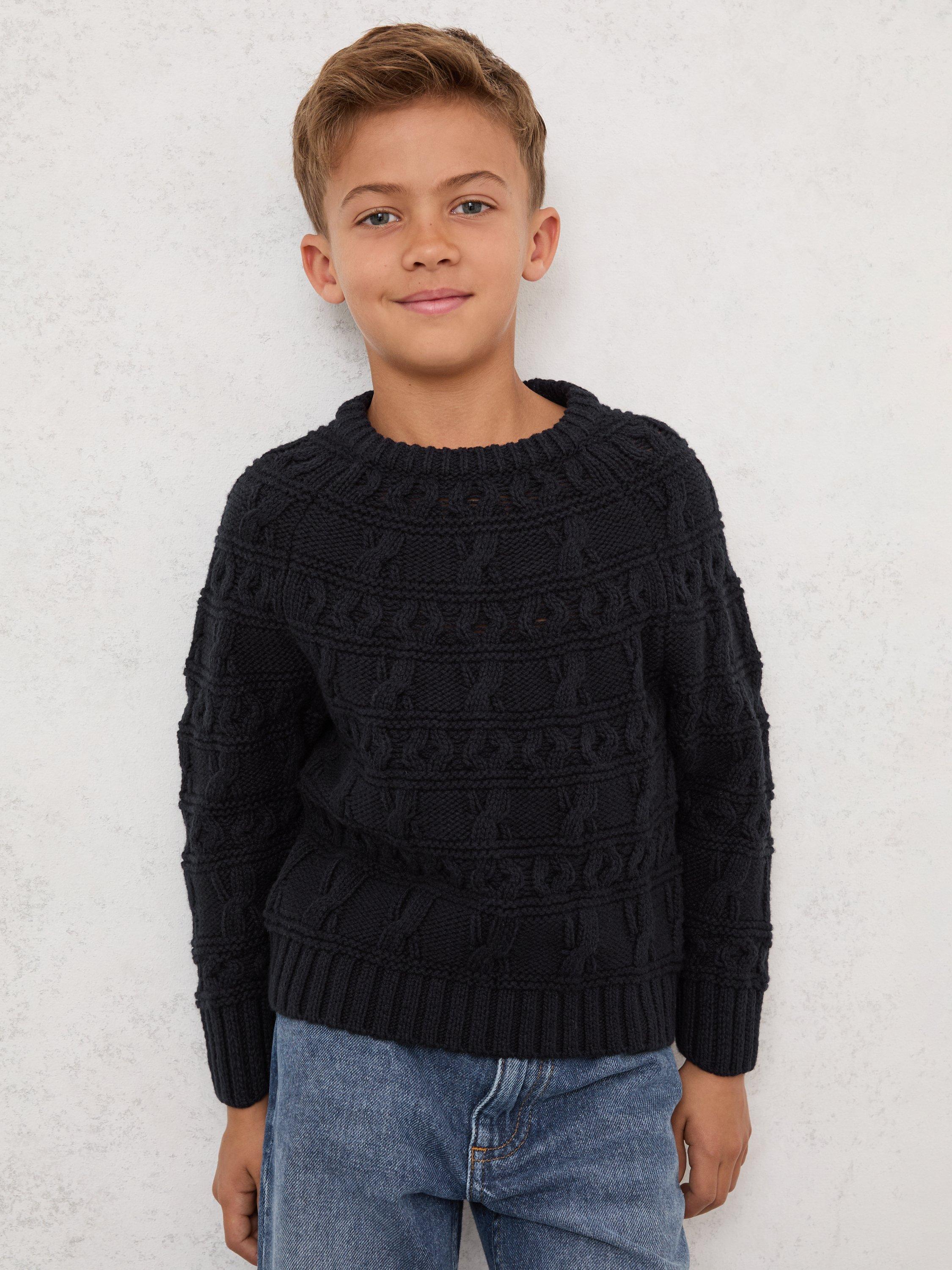 Product image 3 of 4, which shows Reiss Kids' Lark Wool Blend Cable Knit Jumper, Navy, 6-7 years