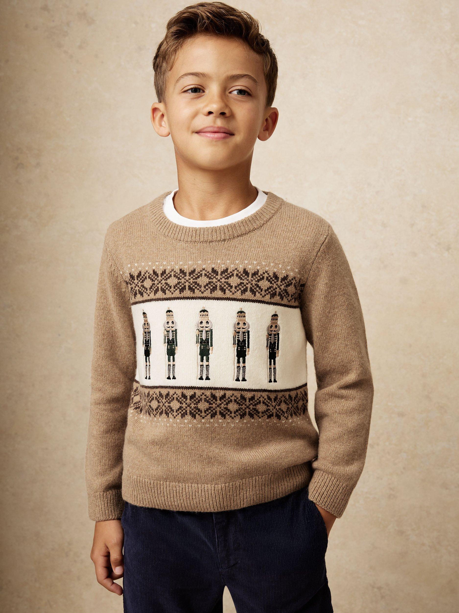 Product image 1 of 5, which shows Reiss Kids' Laurence Fair Isle Nutcracker Jumper, Camel, 9-10 years