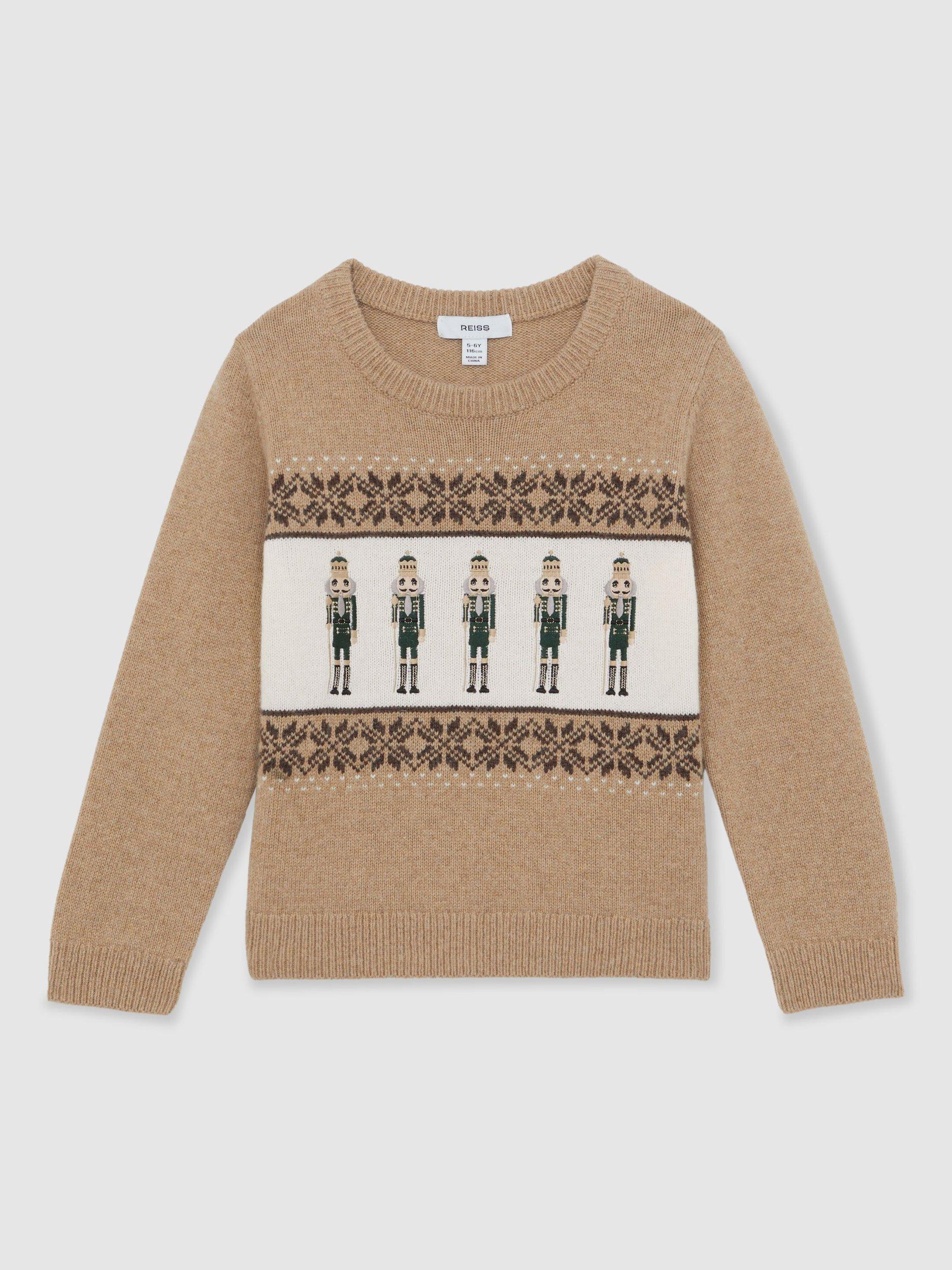 Product image 3 of 5, which shows Reiss Kids' Laurence Fair Isle Nutcracker Jumper, Camel, 9-10 years