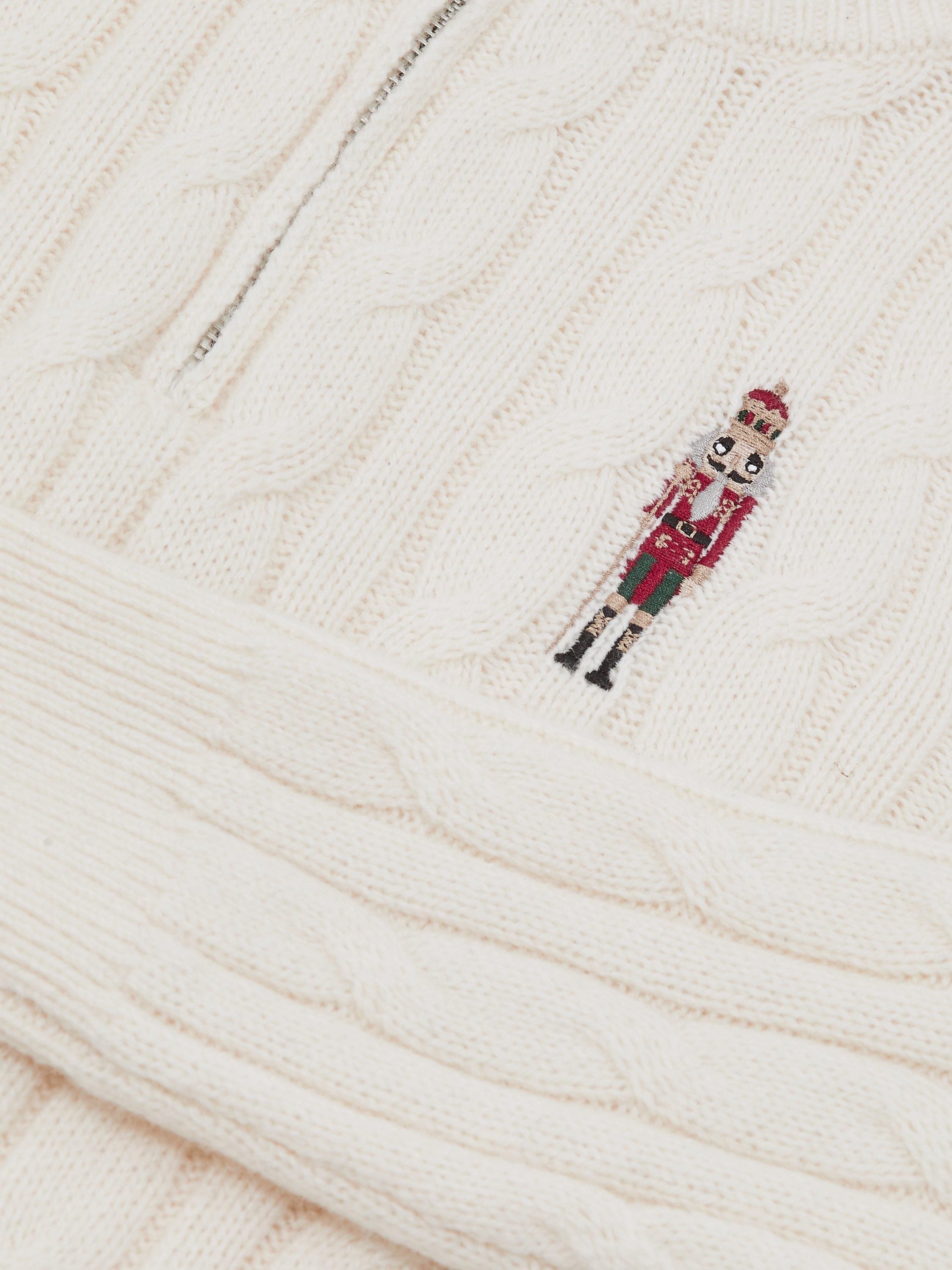 Product image 2 of 5, which shows Reiss Kids' Nollaig Wool Blend Half Zip Nutcracker Jumper, Off White, 4-5 years